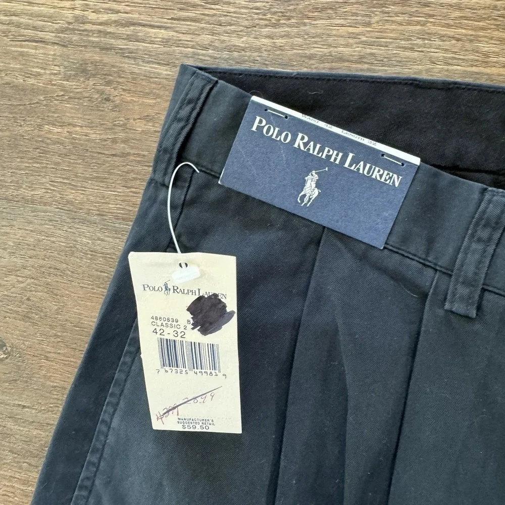 NWT VTG Polo Ralph Lauren Hammond Pant Men's Navy‎ Blue Double Pleated Classic